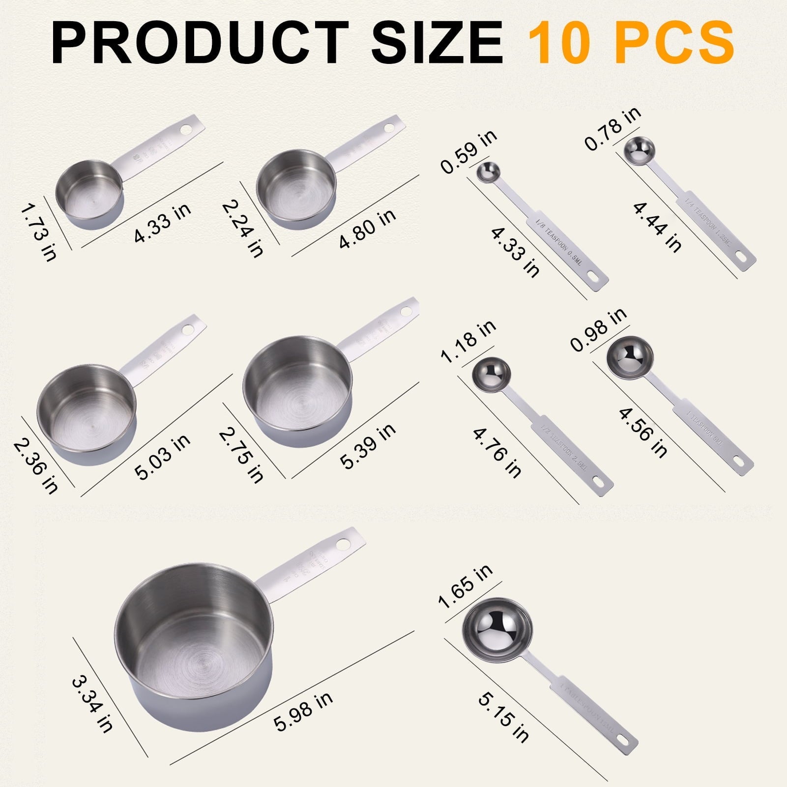 Non-Stick Safe Measuring Cups and Spoons Set of 10, 5 Stainless Steel Cups and 5 Spoons for Kitchen Cooking Baking - Heat-Resistant Silicone Cooking Spatula Turner Detail