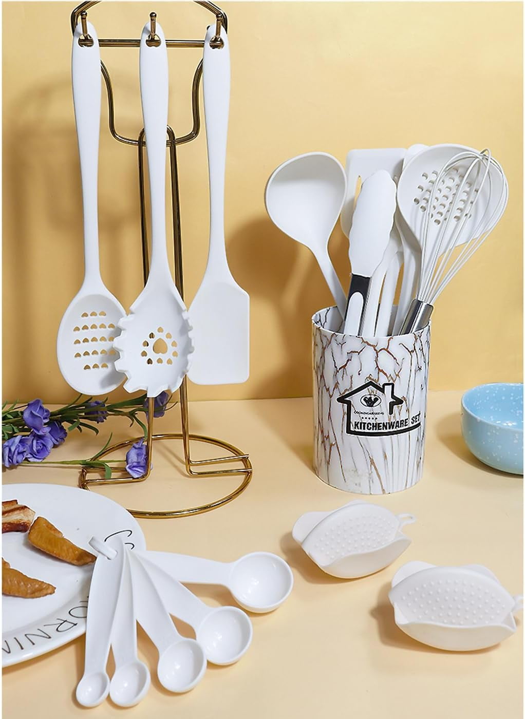 Professional Grade Silicone Cooking Utensils Set - 446°F Heat Resistant Kitchen Utensils,Turner Tongs,Spatula,Spoon,Brush,Whisk,Kitchen ... - High-Precision Culinary Tool for Baking & Cooking Detail