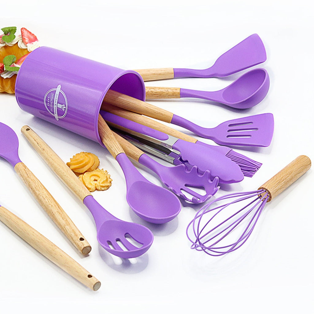 Ergonomic Cooking 12Pcs Cooking Kitchen Utensils Set with Holder,Wooden Handles Cooking Tool,BPA Free,Non Toxic Turner Tongs Spa... - Heat-Resistant Silicone Cooking Spatula Turner Detail