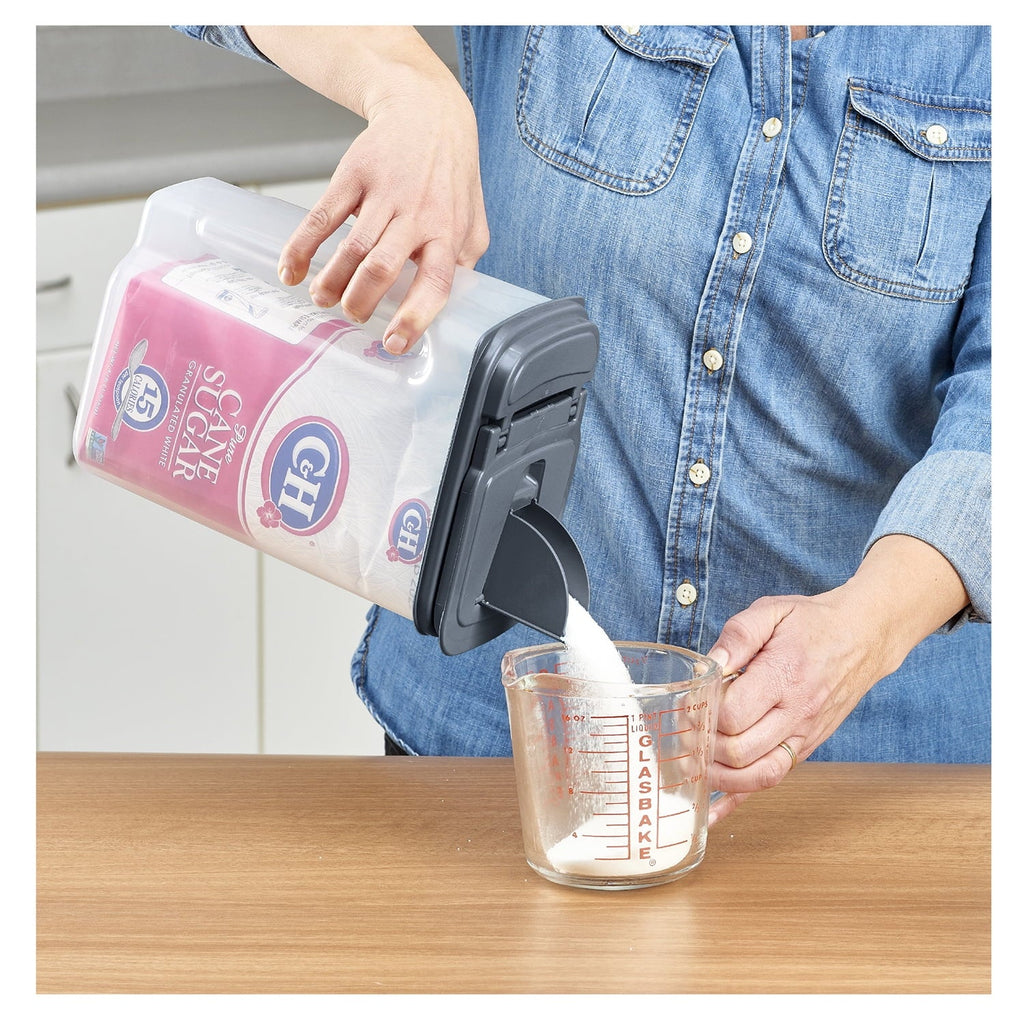 Deliciously Squishy 3.5 QT Plastic Food Dispenser, Clear with Gray Lid (1 Each) 7.5" L x 3.75" W x 9.25" H, Designed to Help wi... - Playful Star & Heart Shaped Geometric NeeDoh Detail