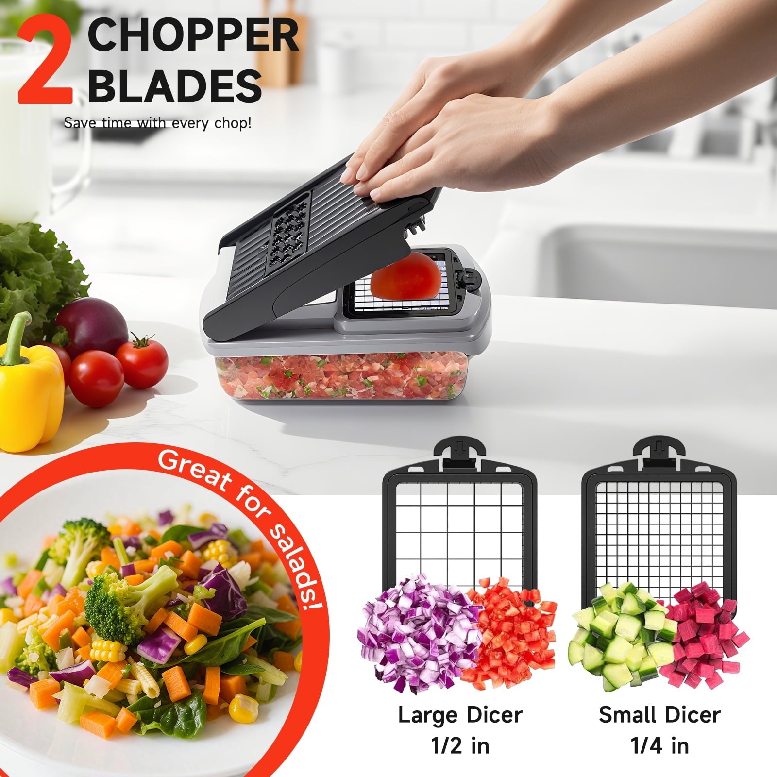 Time-Saving Vegetable Chopper Food Slicer, 15 in 1 Multi-Function Food Chopper for Onion, Veggie, Cheese Grater, Vegetable... - Multi-Functional Manual Food Chopper & Slicer Detail