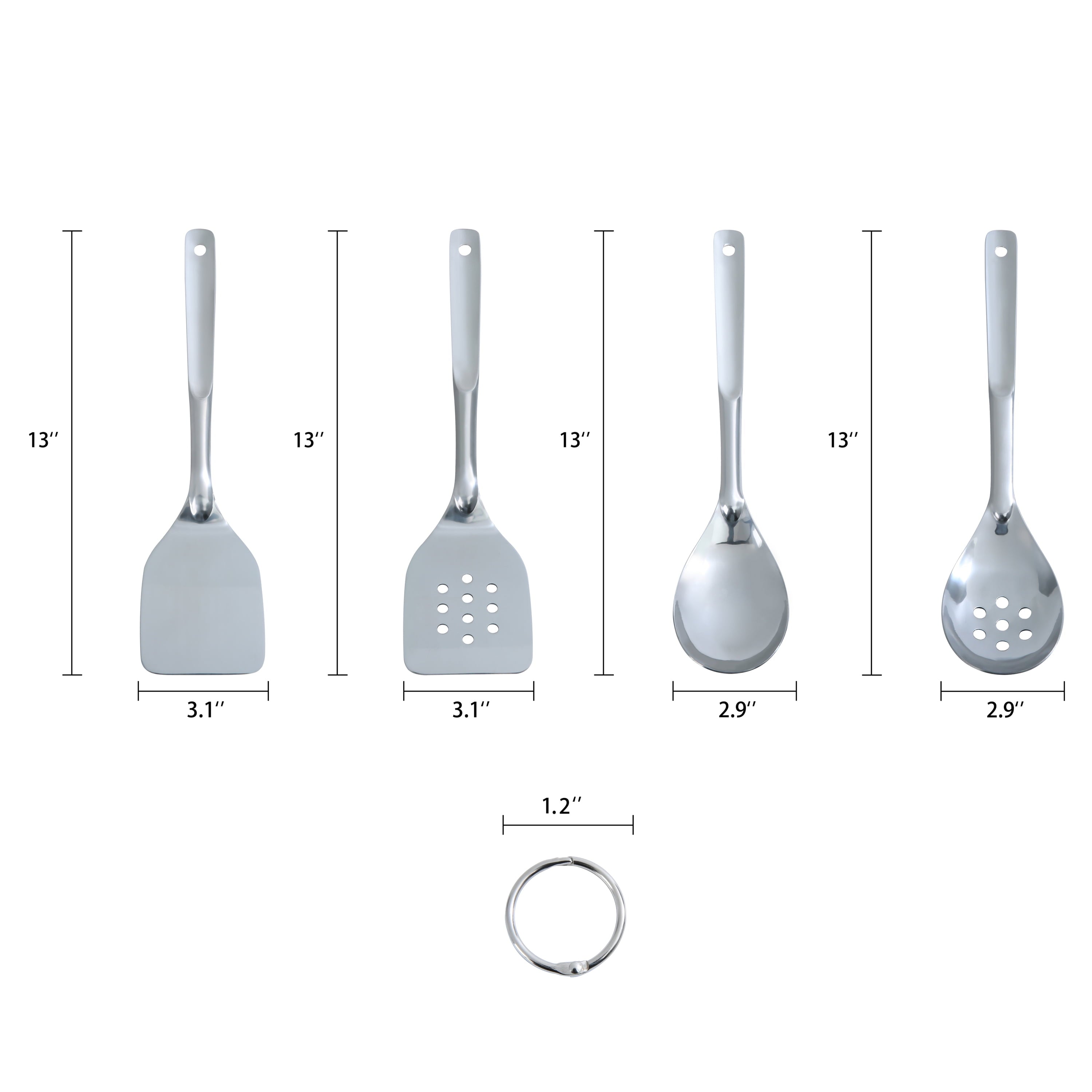 Ergonomic Cooking Stainless Steel 4-Piece Utensil Set: Includes Spatula, Slotted Spatula, Spoon, and Slotted Spoon - Ergonomic Kitchen Tongs and Cooking Spoon Utensil Detail