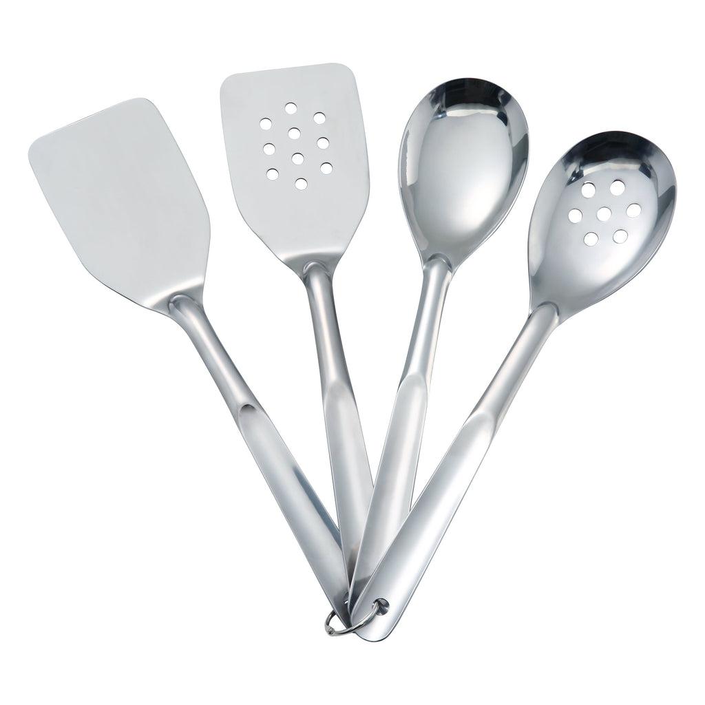 Ergonomic Cooking Stainless Steel 4-Piece Utensil Set: Includes Spatula, Slotted Spatula, Spoon, and Slotted Spoon - Ergonomic Kitchen Tongs and Cooking Spoon Utensil Detail