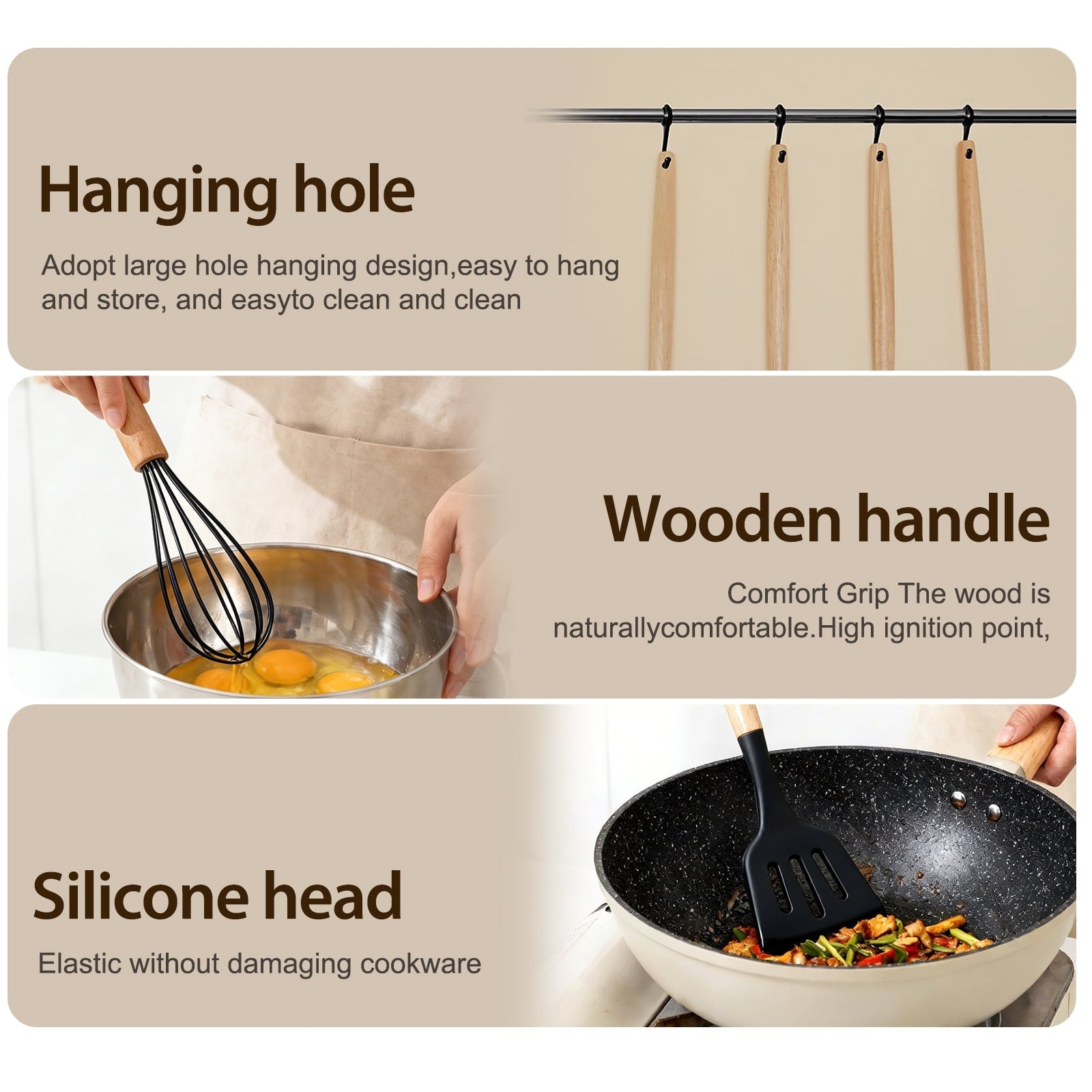 Ergonomic Cooking Silicone Cooking Utensils Set, Heat Resistant Kitchen Cooking Utensils Set, 12 PCS Handle Silicone Kitchen Gadgets Ut... - Heat-Resistant Silicone Cooking Spatula Turner Detail