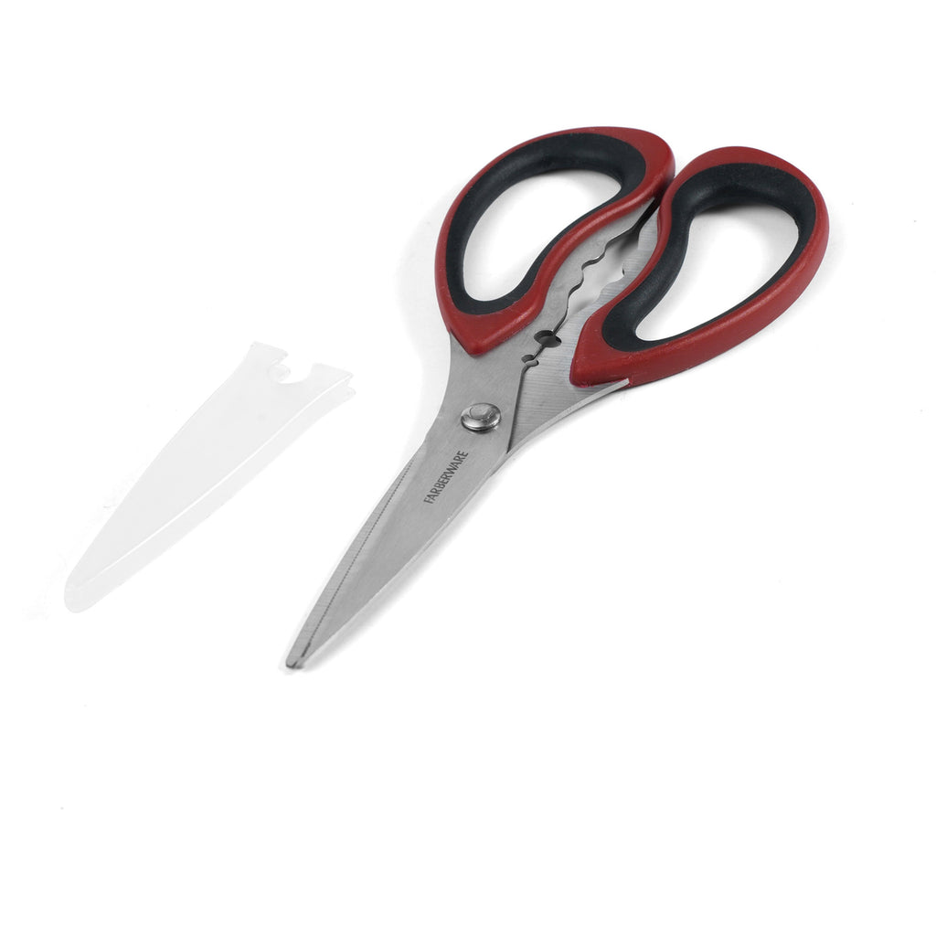 Premium Kitchen Stainless Steel Kitchen and Herb Shears with Red and Black Handle - Kitchen Gadget Tool for Quick Food Prep Detail