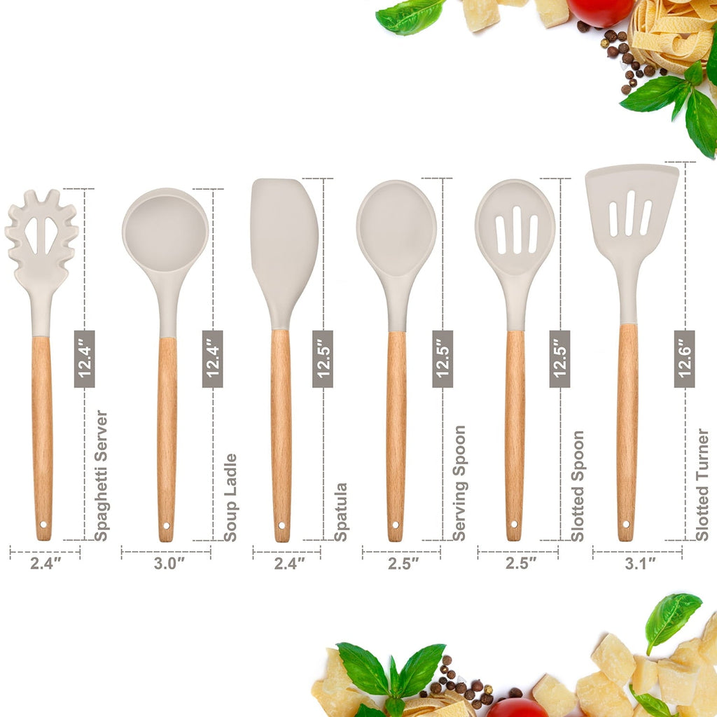 Chef-Quality Kitchen Utensils Set of 6, Silicone Cooking Utensils with Wooden Handle, Non-Stick Cookware & Heat Resistant, Include... - High-Precision Culinary Tool for Baking & Cooking Detail