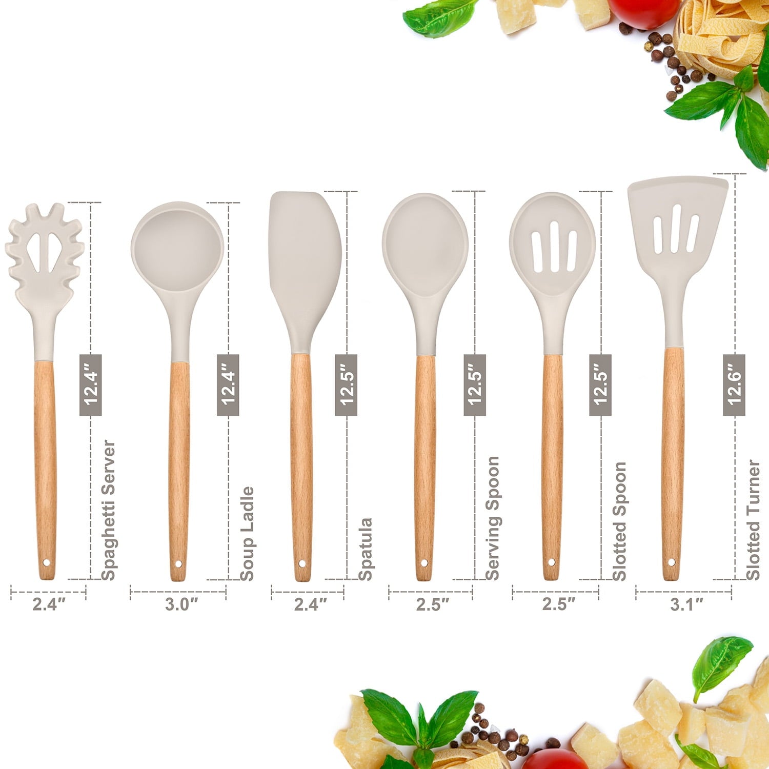 Chef-Quality Kitchen Utensils Set of 6, Silicone Cooking Utensils with Wooden Handle, Non-Stick Cookware & Heat Resistant, Include... - High-Precision Culinary Tool for Baking & Cooking Detail
