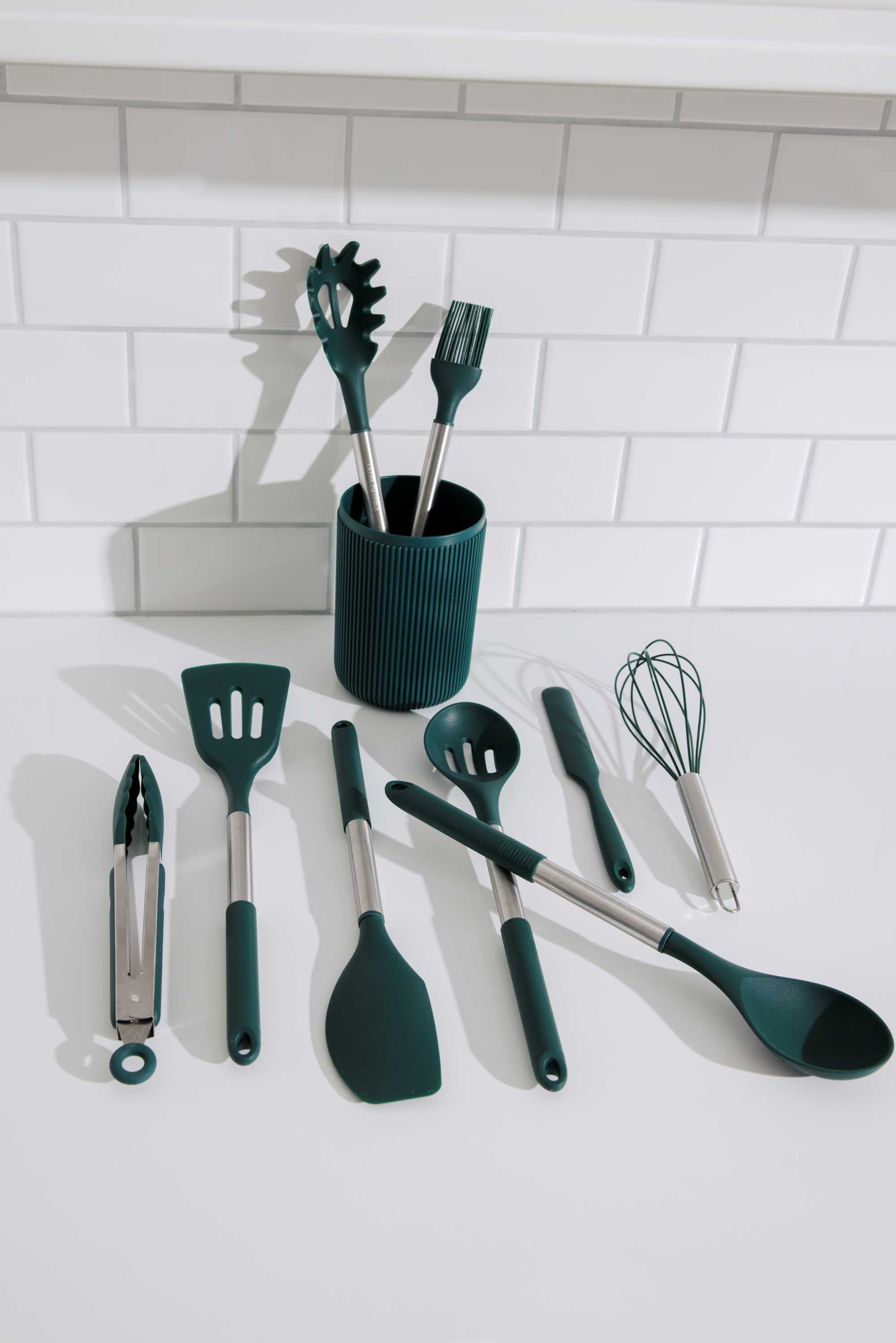 Heavy Duty 10-Piece Silicone Gadget Set - Green - Multi-Purpose Hand Tool for Daily Meal Prep Detail