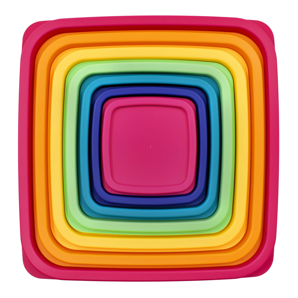 Fun Food Fidget Plastic Rainbow Food Storage Set, Multi Color, 14 Count, Best Used for Leftover Storage and Reheating - Playful Star & Heart Shaped Geometric NeeDoh Detail