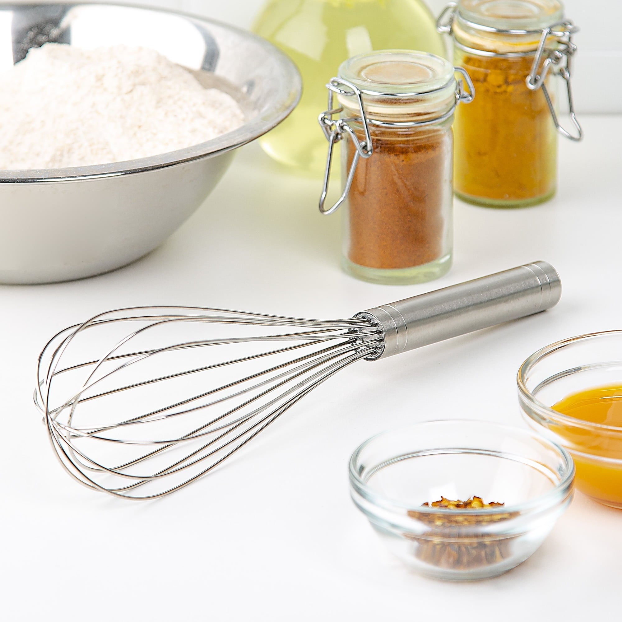 Ergonomic Manual 10" Stainless Steel Balloon Whisk - Premium Stainless Steel Garlic Presser & Peeler Detail