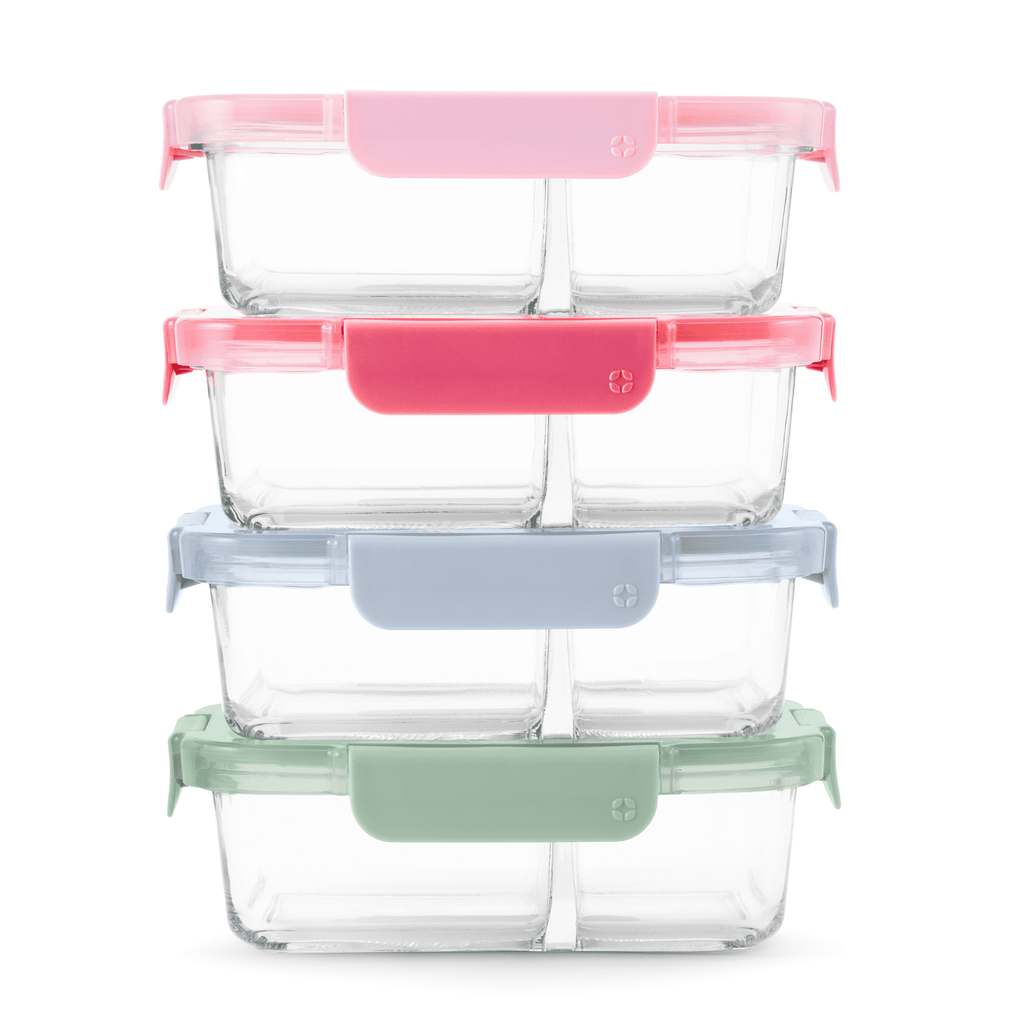 Whimsical Doughnut 8pc 3.4 Cup Divided Glass Meal Prep Set - Playful Star & Heart Shaped Geometric NeeDoh Detail