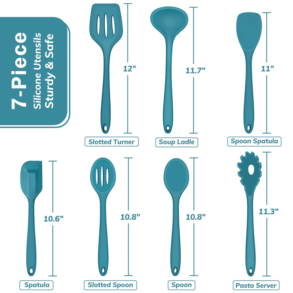 Professional Grade 7-Piece Silicone Cooking Utensils Set, Blue Kitchen Utensils, Non-stick Gadgets Tools Include Slotted Turner, Soup La... - Professional Kitchen Tool for Culinary Enthusiasts Detail