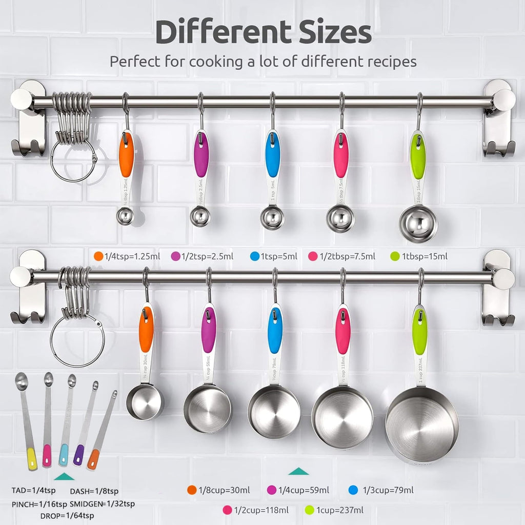 High-Precision Stainless Steel Measuring Cups and Spoons Set of 15, 5 Stainless Steel Nesting Measuring Cups & 5 Spoons, 5 Mini Meas... - High-Precision Culinary Tool for Baking & Cooking Detail