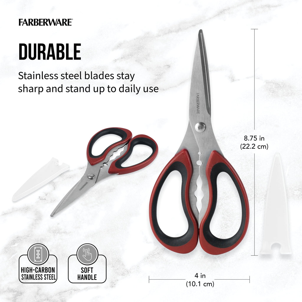 Premium Kitchen Stainless Steel Kitchen and Herb Shears with Red and Black Handle - Kitchen Gadget Tool for Quick Food Prep Detail