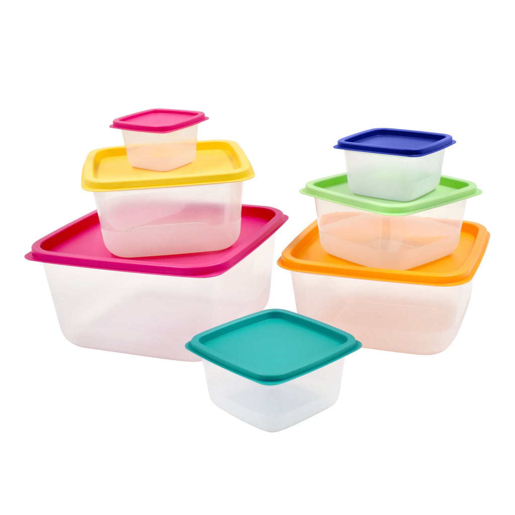 Fun Food Fidget Plastic Rainbow Food Storage Set, Multi Color, 14 Count, Best Used for Leftover Storage and Reheating - Playful Star & Heart Shaped Geometric NeeDoh Detail