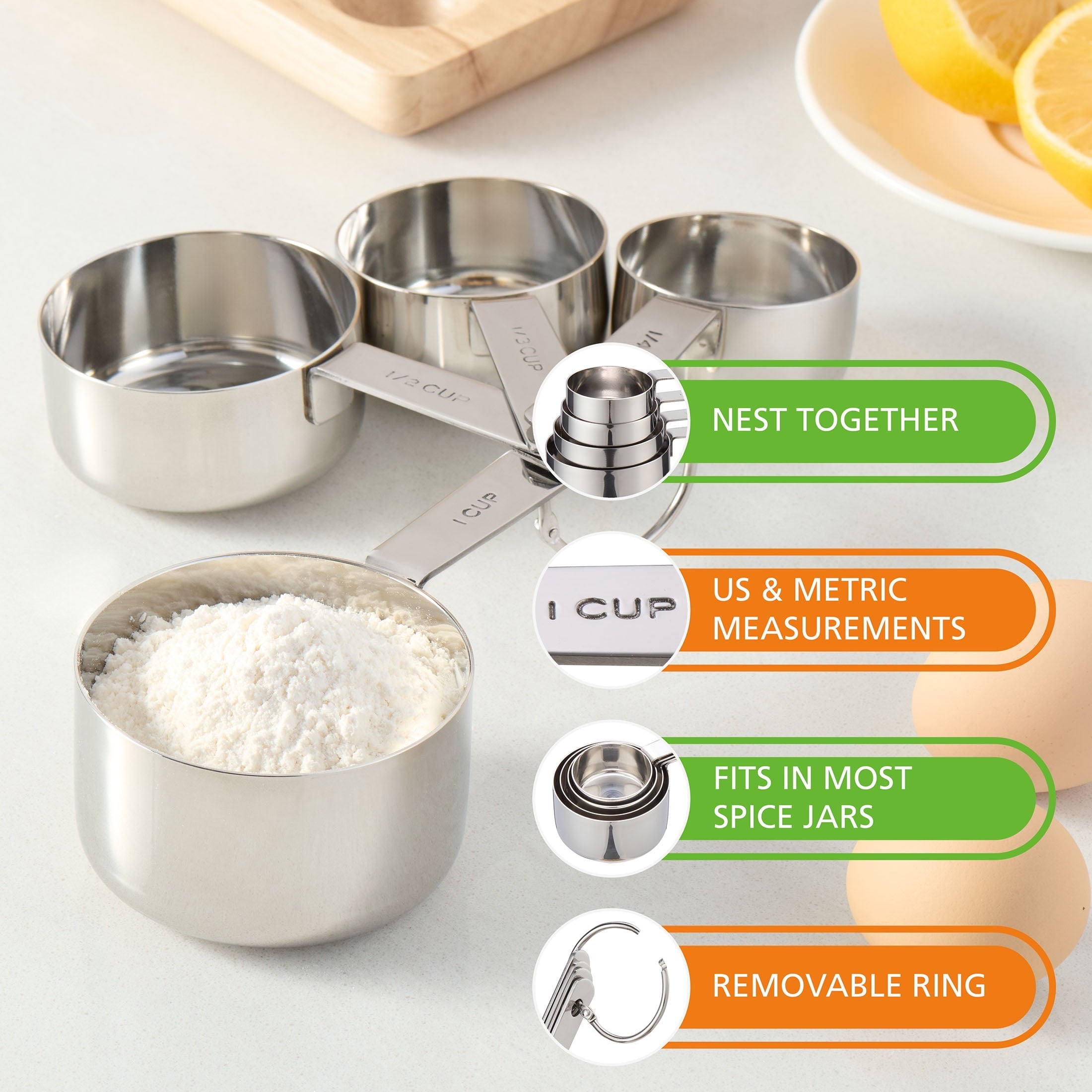 Premium Kitchen Kitchen Stainless Steel 4-Piece Nesting Measuring Cups - Innovative Kitchen Helper for Modern Cooking Detail