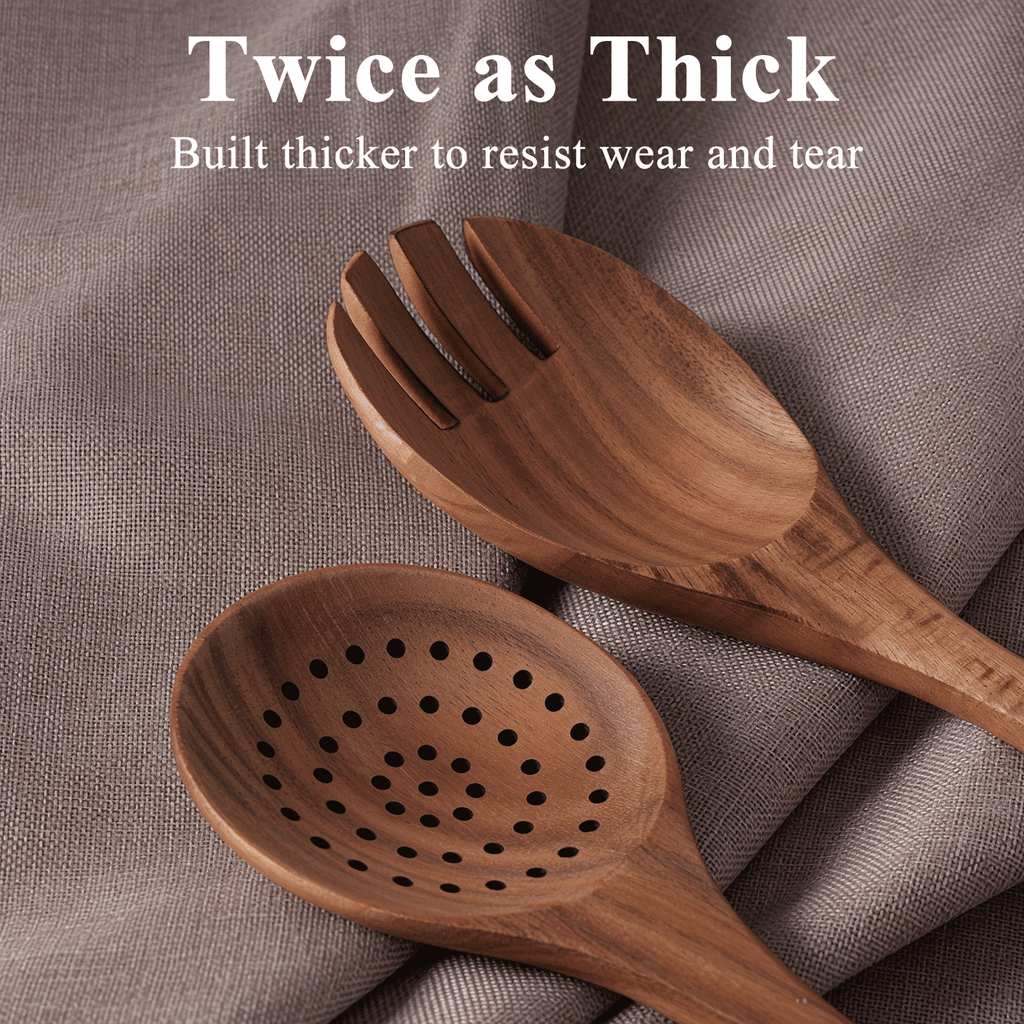 Premium Silicone Wooden Spoons for Cooking, 8 Pcs Natural Wooden Utensil for Cooking with Non-Stick, Heat Resistant, Wood... - Ergonomic Kitchen Tongs and Cooking Spoon Utensil Detail