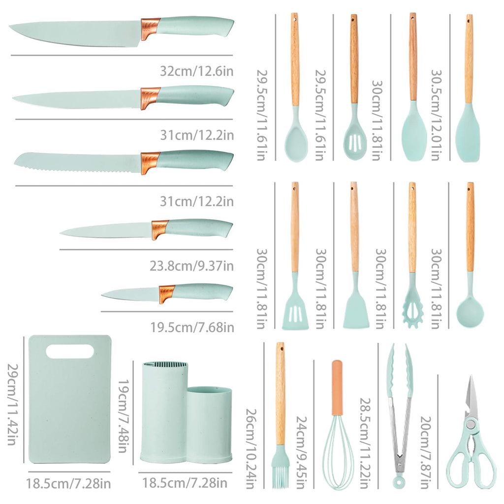 Premium Silicone 19pcs Silicone Kitchen Utensil Set, Heat-Resistant Non-Stick Easy Cooking Cleaning Home Light-Green - Durable Turner & Ladle Utensil Set for Home Chefs Detail