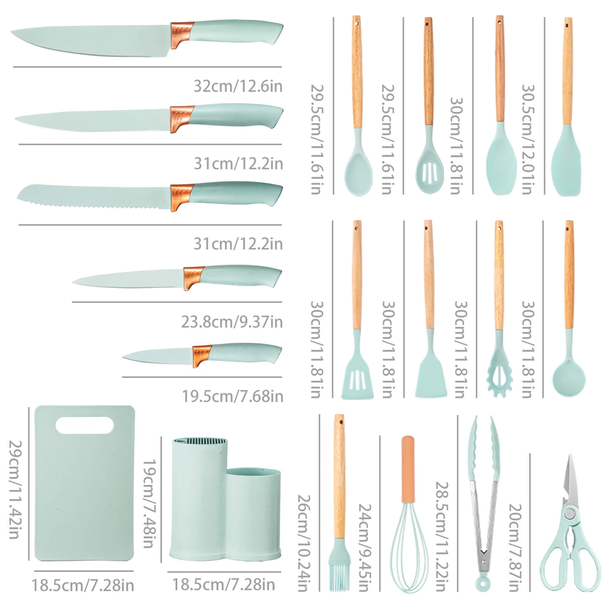 Premium Silicone 19pcs Silicone Kitchen Utensil Set, Heat-Resistant Non-Stick Easy Cooking Cleaning Home Light-Green - Durable Turner & Ladle Utensil Set for Home Chefs Detail
