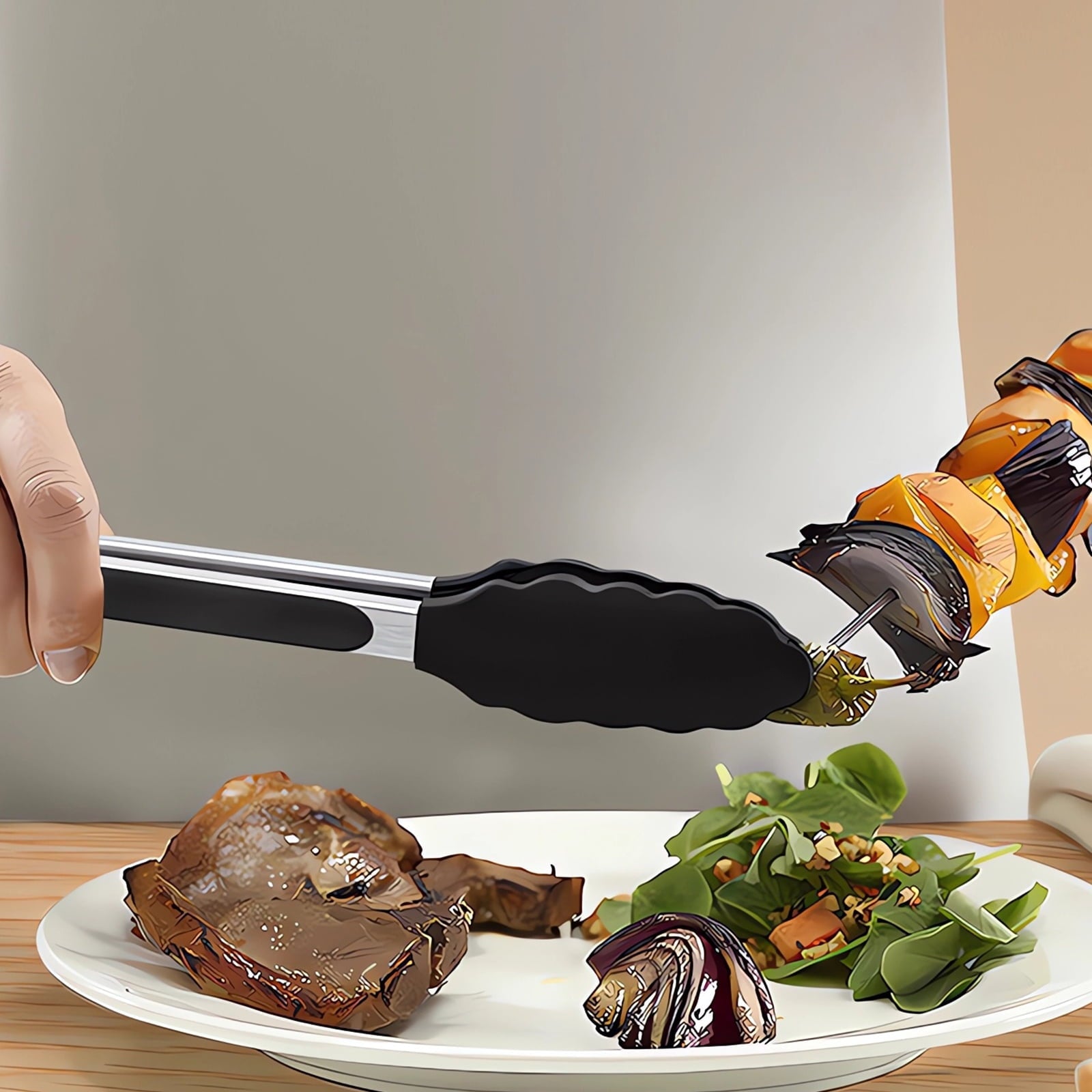 Premium Kitchen Silicone Cooking Utensils Set - 446°F Heat Resistant Kitchen Utensils,Turner Tongs,Spatula,Spoon,Brush,Whisk,Ki... - Premium Stainless Steel Garlic Presser & Peeler Detail