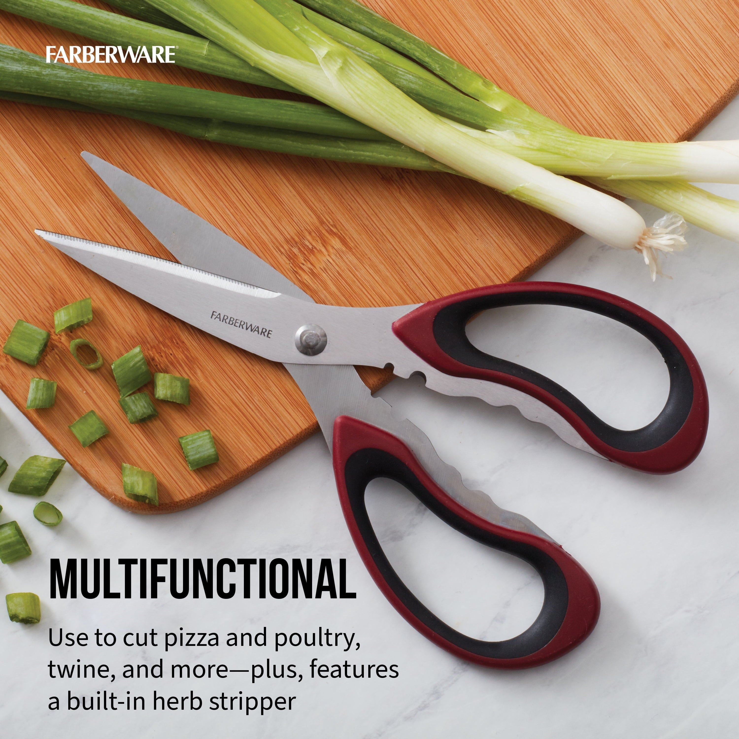 Premium Kitchen Stainless Steel Kitchen and Herb Shears with Red and Black Handle - Kitchen Gadget Tool for Quick Food Prep Detail