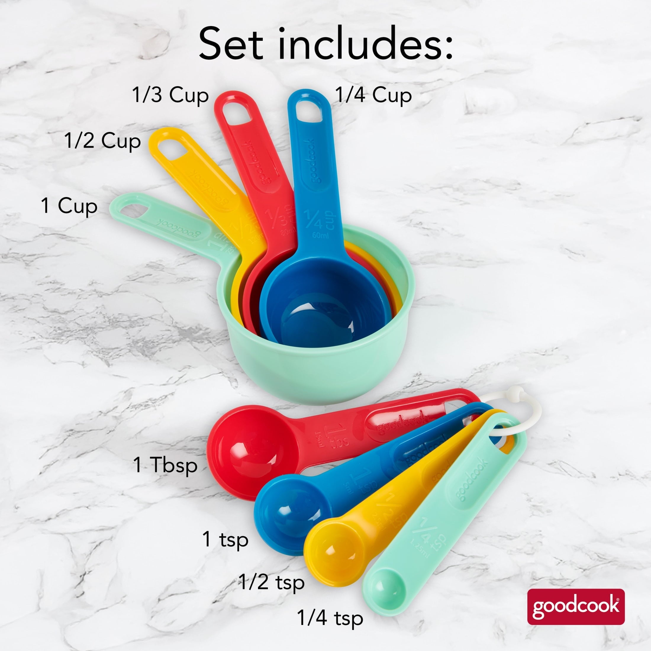 Ergonomic Manual Measuring Cups And Spoons, Set Of 8 Nesting With Storage Ring - Premium Stainless Steel Garlic Presser & Peeler Detail