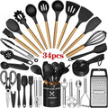 Professional Grade Kitchen Utensil Set, 34Pieces Silicone Cooking Utensil Set with Wooden Handle, Heat Resistant Spatula Set Gadg... - Heavy Duty Stainless Steel Kitchen Shears - Default Title