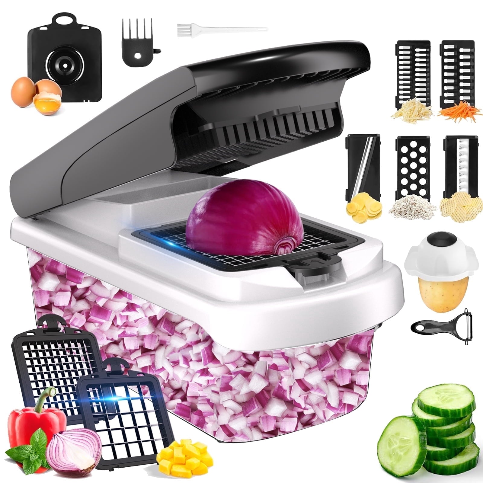 Time-Saving Vegetable Chopper Food Slicer, 15 in 1 Multi-Function Food Chopper for Onion, Veggie, Cheese Grater, Vegetable... - Multi-Functional Manual Food Chopper & Slicer - Default Title