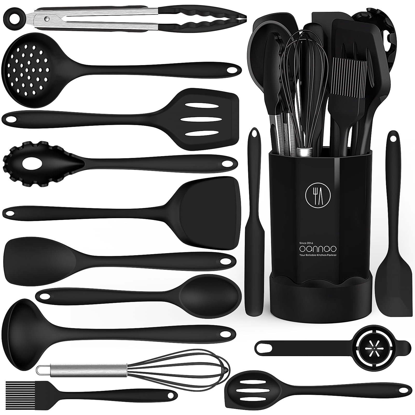Seamless One-Piece Silicone Cooking Utensils Set - 446°F Heat Resistant Kitchen Utensils,Turner Tongs,Spatula,Spoon,Brush,Whisk,Ki... - Durable Turner & Ladle Utensil Set for Home Chefs - Default Title
