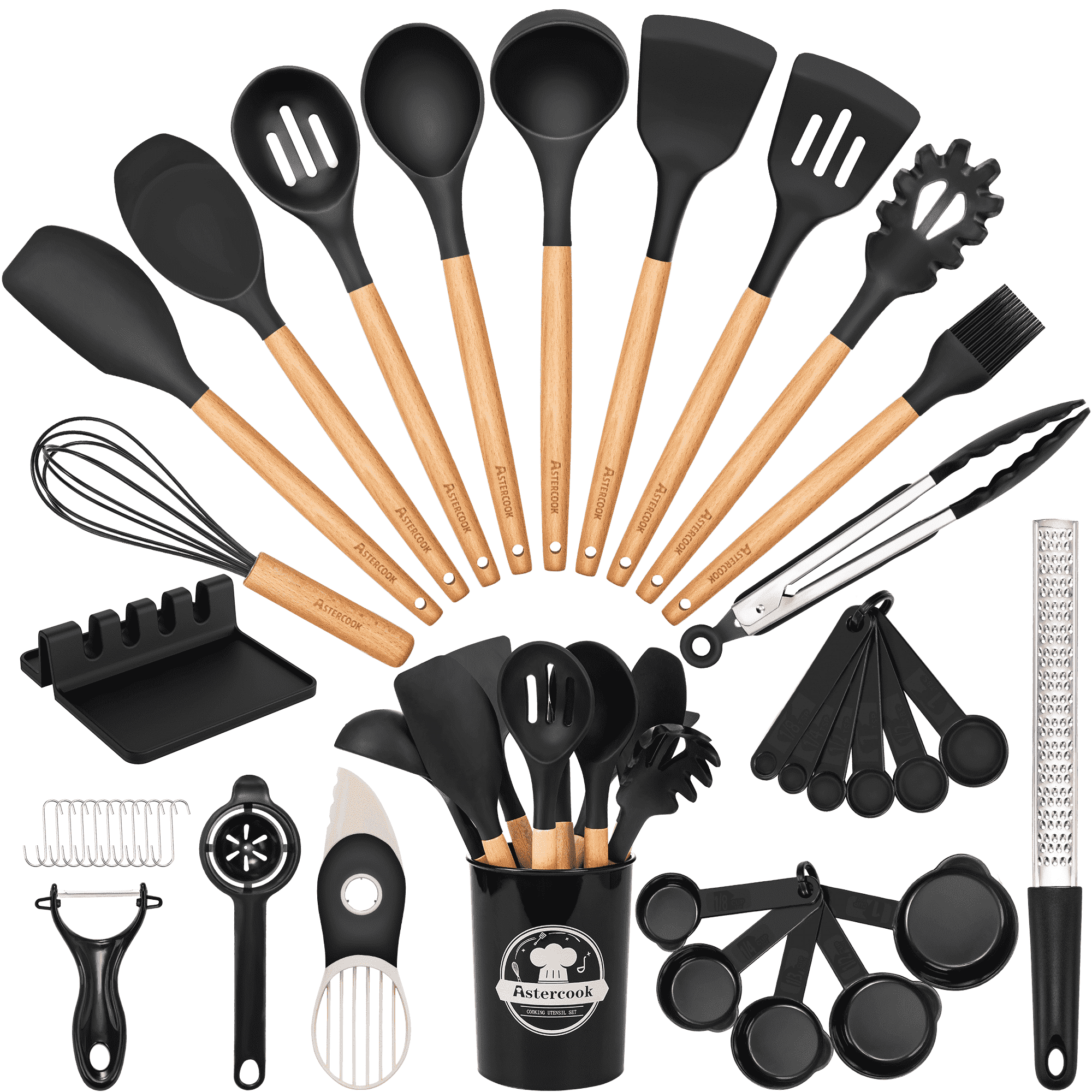 Premium Silicone Silicone Cooking Utensils Set, 38 PCS Kitchen Utensils Set for 446°F Heat Resistant, Food Grade Utensil Sets with Woo... - Premium Stainless Steel Cooking Utensil for Non-Stick Pots - Default Title
