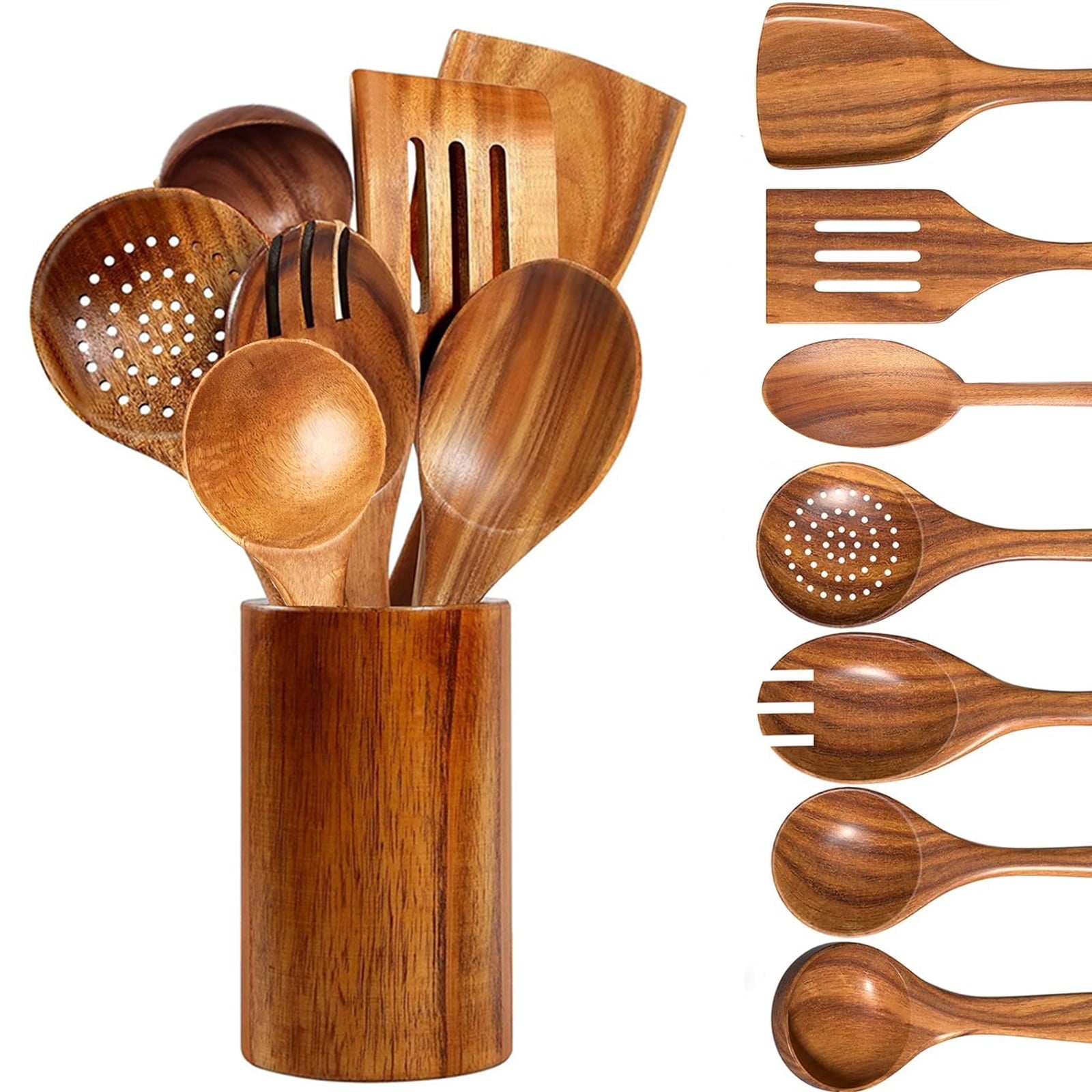 Ergonomic Cooking Wooden Spoons for Cooking, 8 Pcs Natural Teak Wooden Utensils Set, Non-Stick & Heat Resistant Durable Wood ... - Heat-Resistant Silicone Cooking Spatula Turner - Default Title
