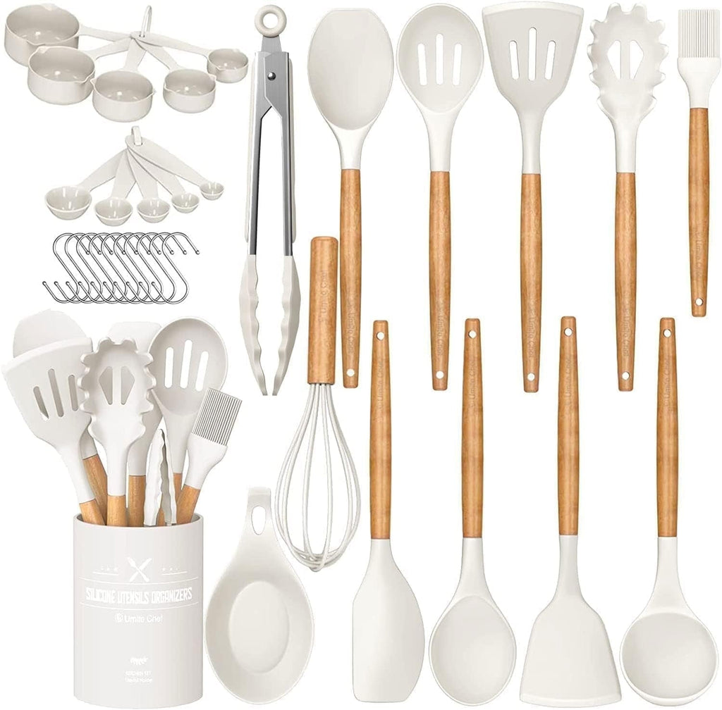 Innovative Kitchen Cooking Utensils Set, 33 pcs Non-stick Silicone Cooking Kitchen Utensils Spatula Set with Holder, Wooden Hand... - Innovative Kitchen Helper for Modern Cooking - Default Title