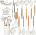 Ergonomic Cooking Kitchen Cooking Utensils Set, 33 pcs Non-stick Silicone Cooking Kitchen Utensils Spatula Set with Holder, Wooden Hand... - Premium Stainless Steel Cooking Utensil for Non-Stick Pots - Default Title