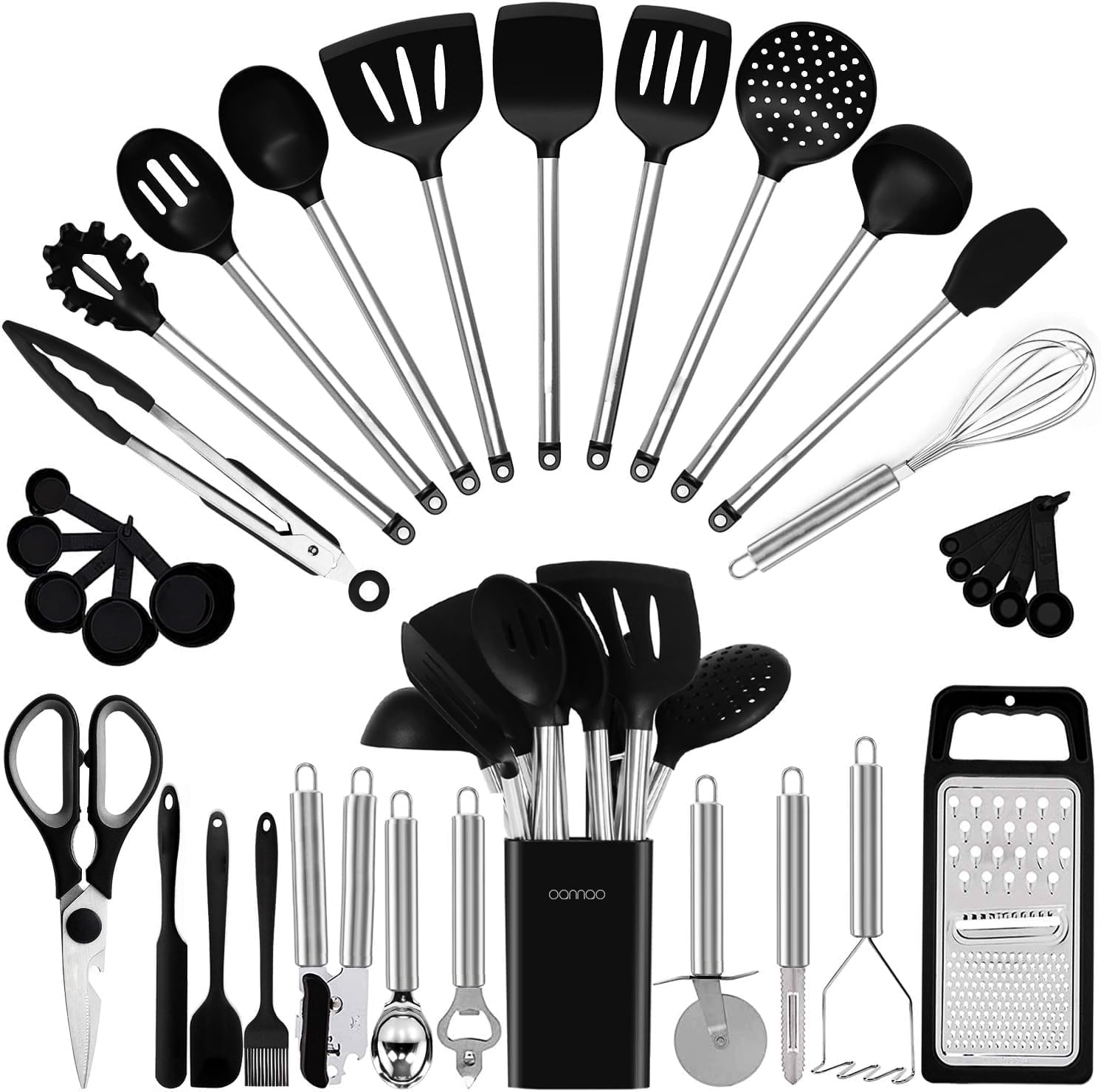Chef-Quality Kitchen Utensil Set-Silicone Cooking Utensils-33 Kitchen Gadgets & Spoons for Nonstick Cookware-Silicone and Stainles... - Multi-Purpose Hand Tool for Daily Meal Prep - Default Title
