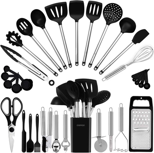 Chef-Quality Kitchen Utensil Set-Silicone Cooking Utensils-33 Kitchen Gadgets & Spoons for Nonstick Cookware-Silicone and Stainles... - Multi-Purpose Hand Tool for Daily Meal Prep - Default Title