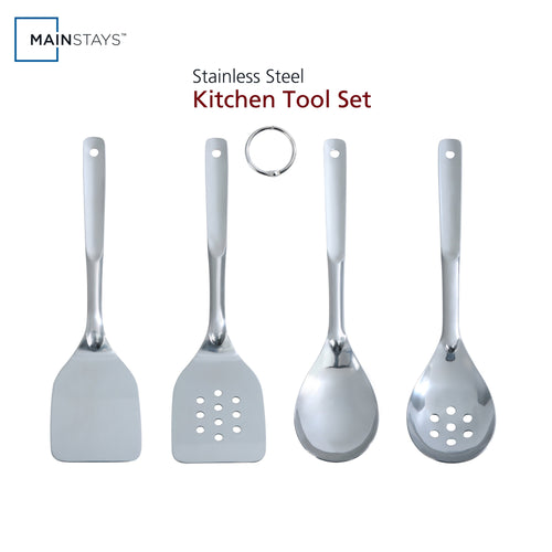 Chef-Quality Stainless Steel 4-Piece Utensil Set: Includes Spatula, Slotted Spatula, Spoon, and Slotted Spoon - High-Precision Culinary Tool for Baking & Cooking - Default Title