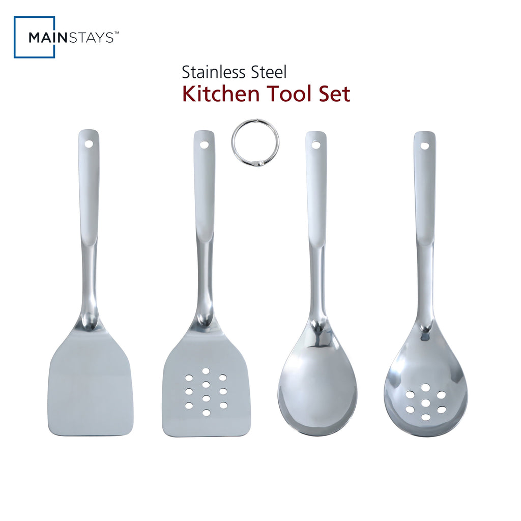Ergonomic Cooking Stainless Steel 4-Piece Utensil Set: Includes Spatula, Slotted Spatula, Spoon, and Slotted Spoon - Ergonomic Kitchen Tongs and Cooking Spoon Utensil - Default Title