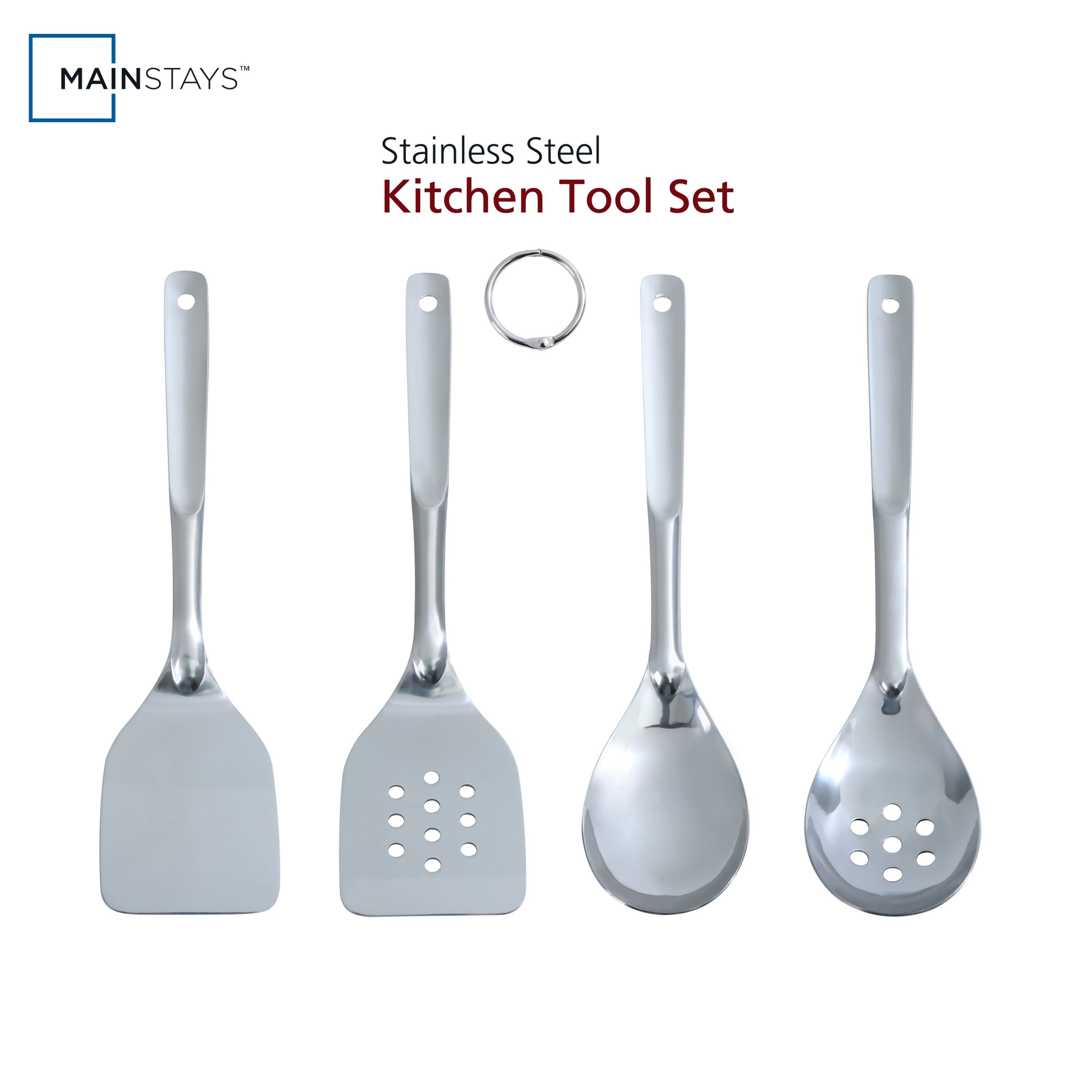 Ergonomic Cooking Stainless Steel 4-Piece Utensil Set: Includes Spatula, Slotted Spatula, Spoon, and Slotted Spoon - Ergonomic Kitchen Tongs and Cooking Spoon Utensil - Default Title