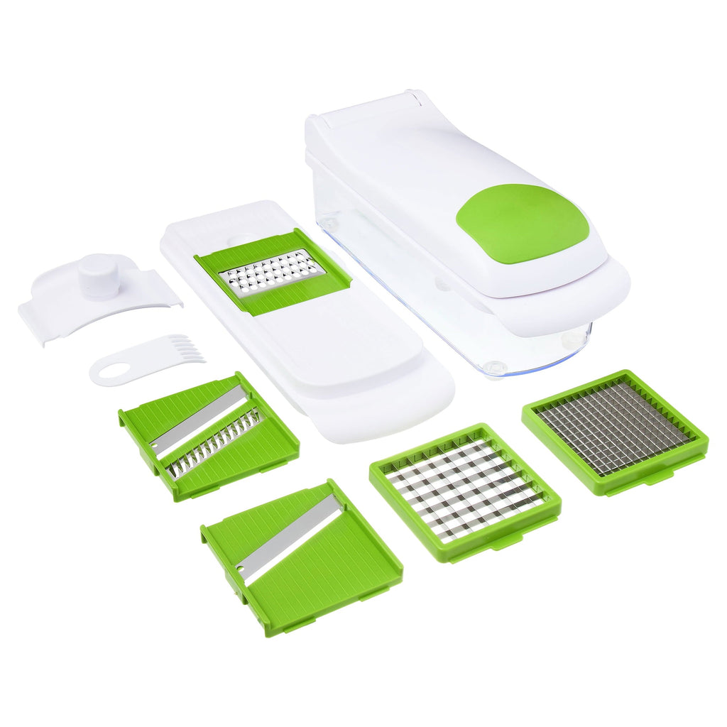 Premium Kitchen 11 Pieces Multi-Function Nice Dicer and Mandoline, Stainless Steel, Green Glaze, 820g - Multi-Functional Manual Food Chopper & Slicer - Default Title