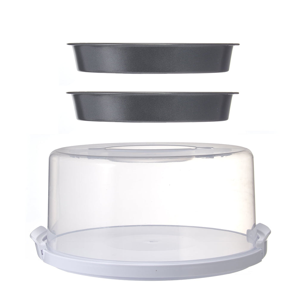 Innovative 12 inch Clear Cake Carrier with 2pk 9 inch Gray Round Pans, Carbon Steel - Innovative Kitchen Helper for Modern Cooking - Default Title