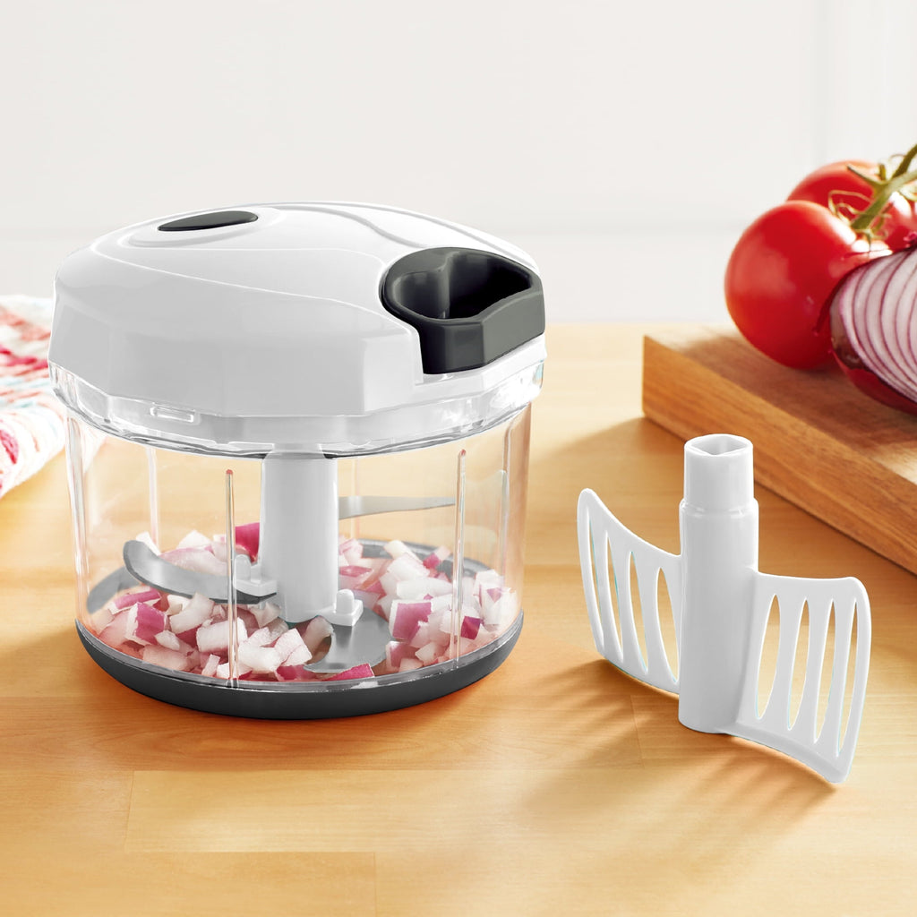 Innovative 1qt Quick Pull Chopper, BPA free , SS Blades, Food Contact Safe Material , White & Grey, Weight 320g - Multi-Functional Manual Food Chopper & Slicer - Default Title