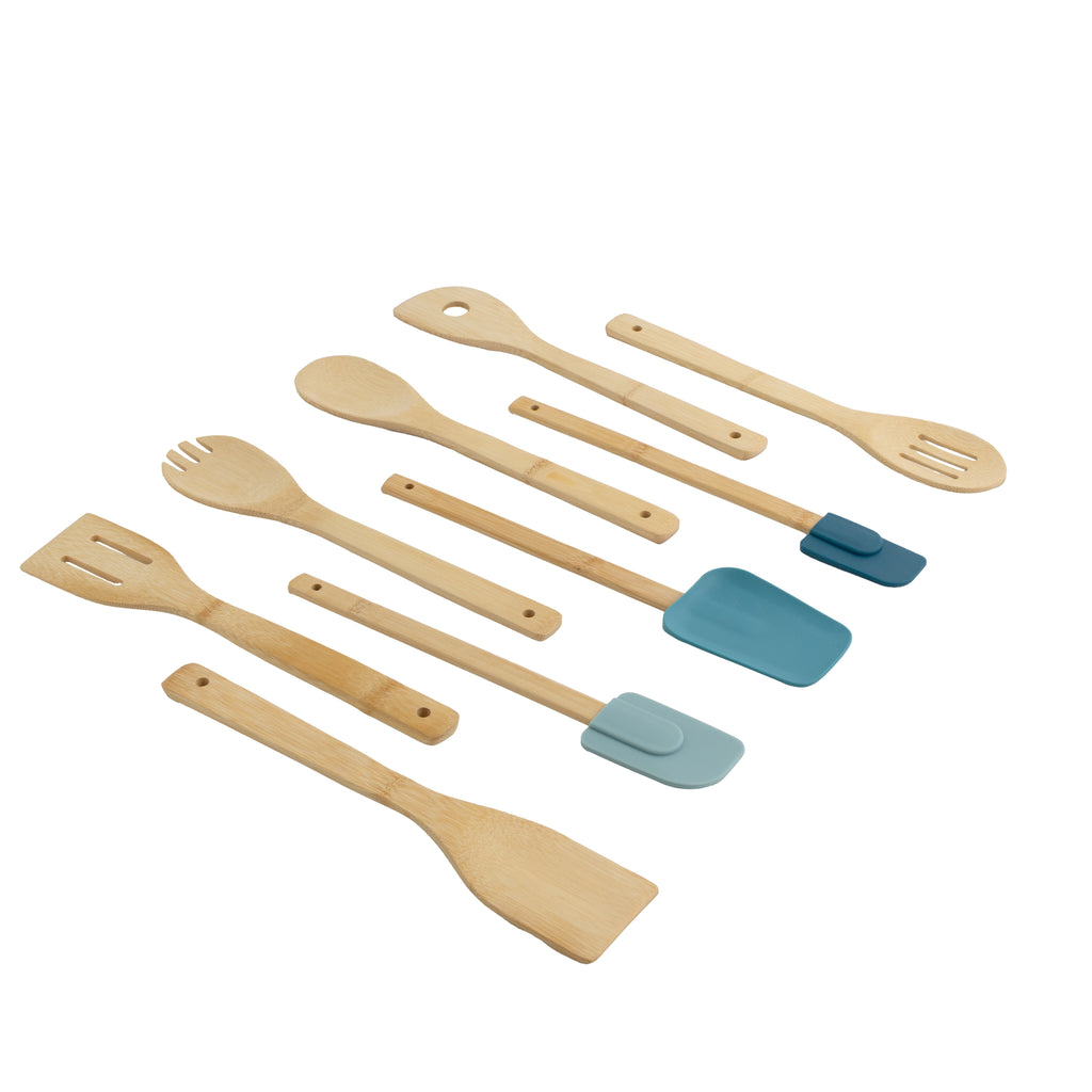 Non-Stick Safe 9-Piece Bamboo Gadgets Kitchen and Cooking Utensil Sets, Blue - Durable Turner & Ladle Utensil Set for Home Chefs - Default Title