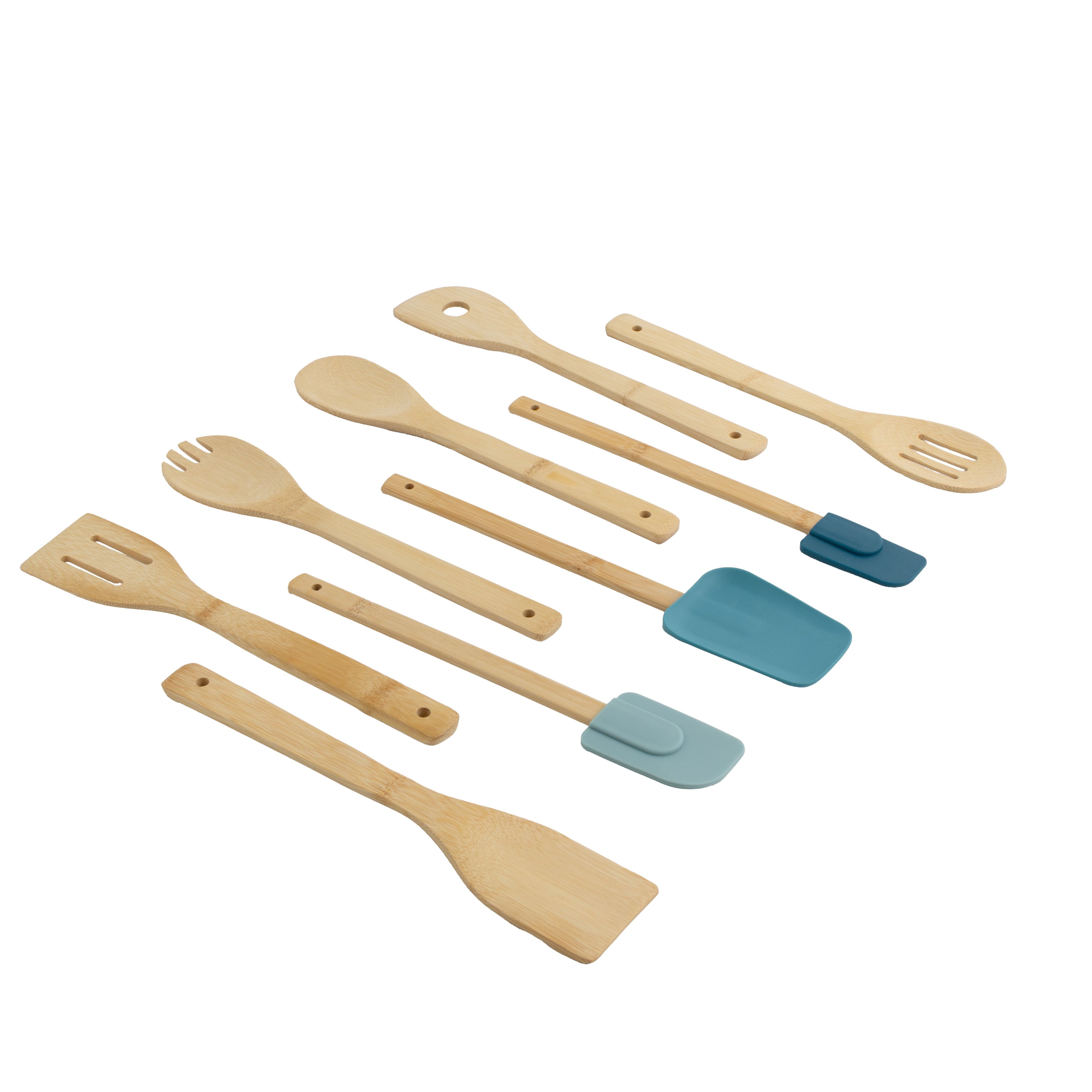 Non-Stick Safe 9-Piece Bamboo Gadgets Kitchen and Cooking Utensil Sets, Blue - Durable Turner & Ladle Utensil Set for Home Chefs - Default Title