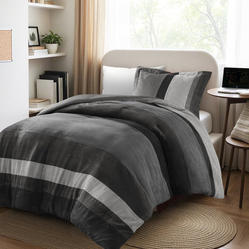 Twin/Twin XL Comforter Set Black, 2 Pieces Faux Suede Comforters Twin/Twin XL Size, Pieced Bedding Comforters Sets, C...