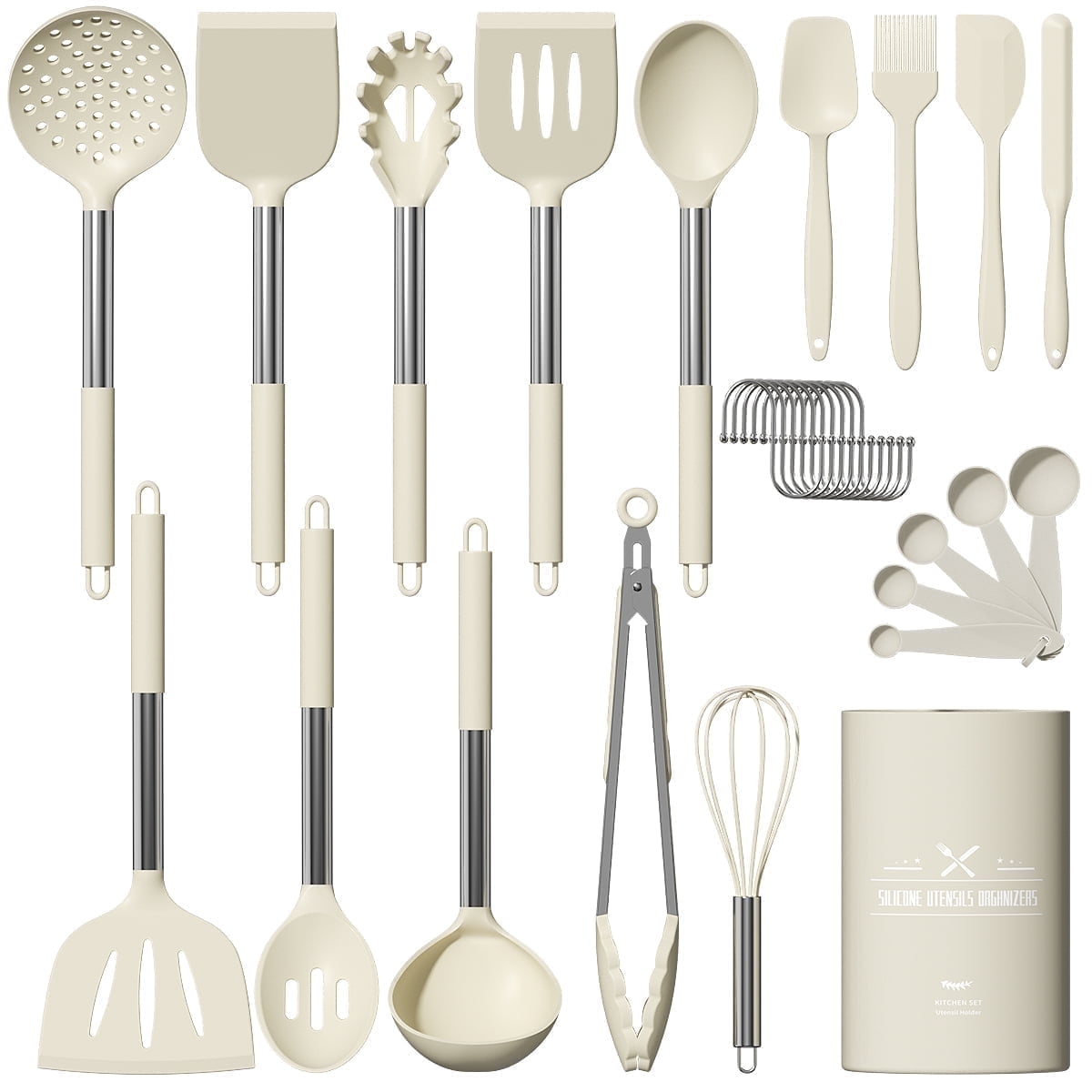 Ergonomic Cooking Silicone Cooking Utensil Set, 30 Pcs Kitchen Utensils Set with Stainless Steel Handle, Food Grade Silicone Spatula Se... - Durable Turner & Ladle Utensil Set for Home Chefs - Default Title