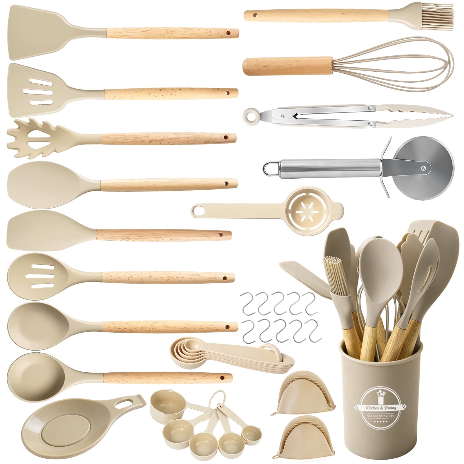 Heat-Resistant Silicone Cooking Utensils Set, Heat Resistant Kitchen Tools, 36 PCS Non-Stick Silicone Cooking Kitchen Utensils, Khaki - Heat-Resistant Silicone Cooking Spatula Turner - Default Title