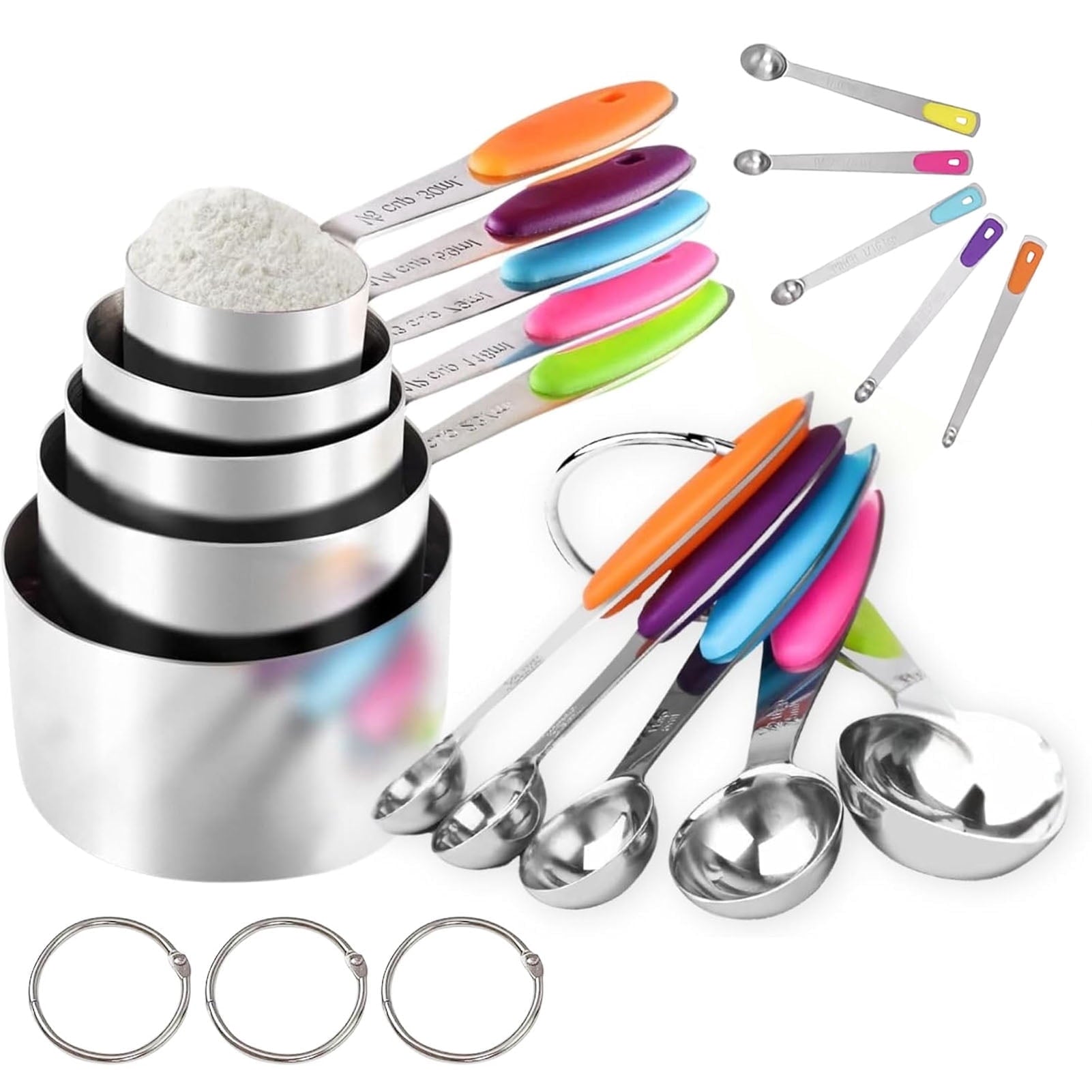 High-Precision Stainless Steel Measuring Cups and Spoons Set of 15, 5 Stainless Steel Nesting Measuring Cups & 5 Spoons, 5 Mini Meas... - High-Precision Culinary Tool for Baking & Cooking - Default Title