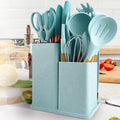 Ergonomic Cooking Silicone Kitchen Cooking Utensils Set, 19 Pieces Utensil with Holder, Heat Resistant, Green - Ergonomic Kitchen Tongs and Cooking Spoon Utensil - Default Title