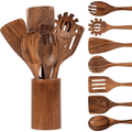 Premium Silicone Wooden Spoons for Cooking, 8 Pcs Natural Wooden Utensil for Cooking with Non-Stick, Heat Resistant, Wood... - Ergonomic Kitchen Tongs and Cooking Spoon Utensil - Default Title