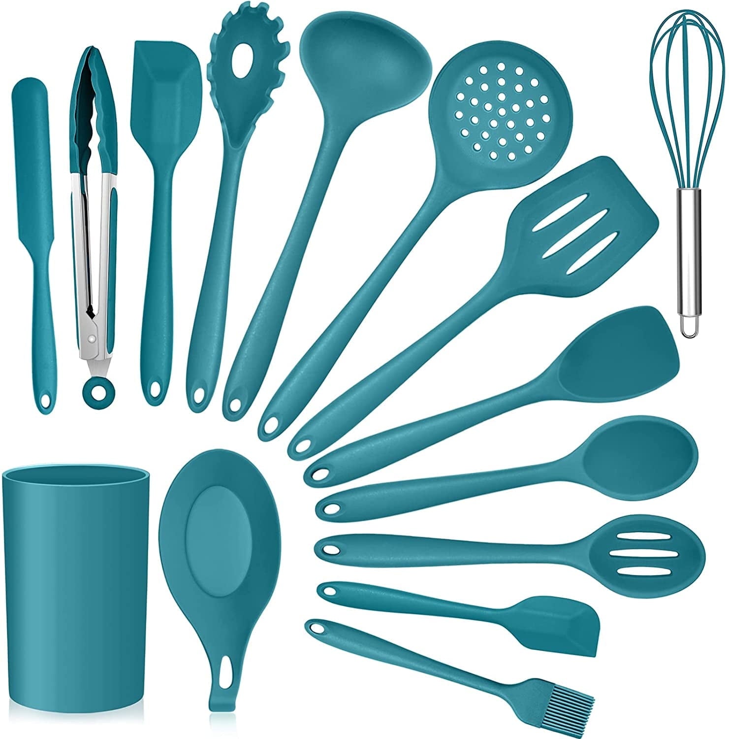 Durable Steel 15-Piece Kitchen Utensils Set, Silicone Cooking Utensils with Holder, Non-stick Cookware Friendly & Heat Resistant - ... - Heavy Duty Stainless Steel Kitchen Shears - Default Title